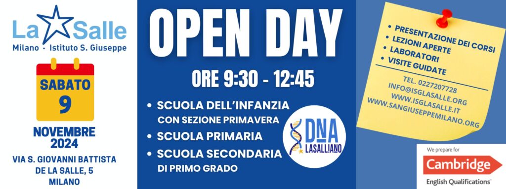 Istituto San Giuseppe La Salle Milano Banner Open Day 2024 SITO